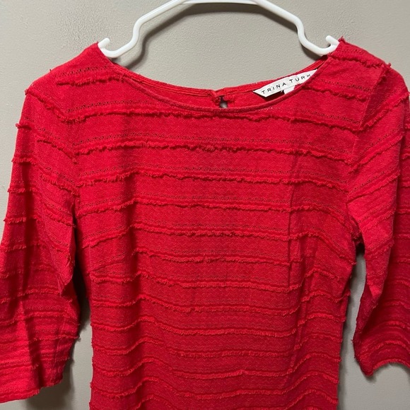 Trina Turk Women’s Ain’t Misbehaving Fringe Red Dress Boat Neck 3/4 Sleeve 6 - Picture 2 of 7